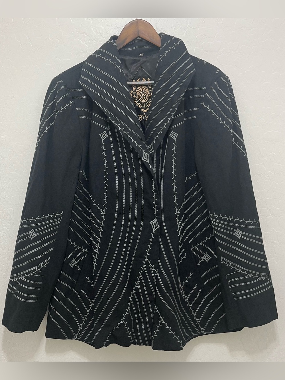 Johnny Was BIYA XL Black Embroidered Blazer Jacket